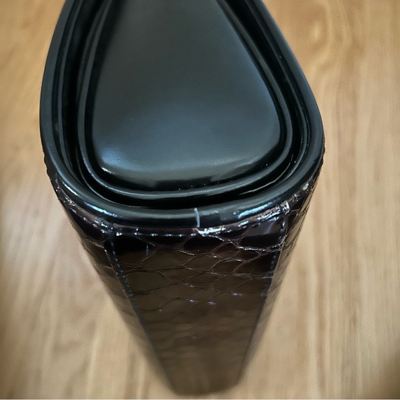 Brown Ombré Double Handle Croc Patent Handbag - Picture 3 of 10